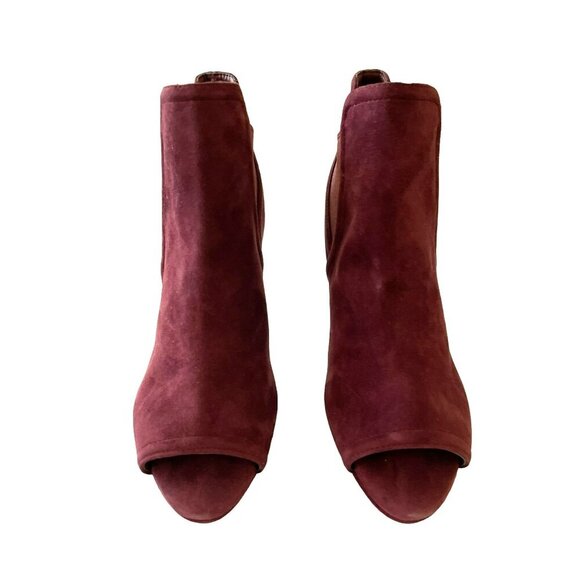 Cole Haan Size 7B Burgundy Suede Peep Toe Ankle Heel Booties - Picture 3 of 8
